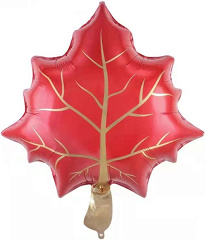 Шар с клапаном (14''/36 см) Мини-фигура, Кленовый лист, Красный, 5 шт. в уп.