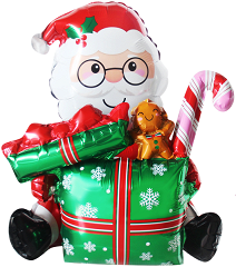 Шар 3D (28"/71 см) Фигура, Дед Мороз с подарком, 1 шт. в уп.