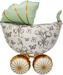 Шар (36"/91 см) Фигура, Винтажная коляска, Мятный, Сатин, 1 шт. в уп.