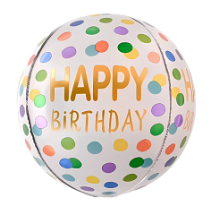 Шар 3D (22"/56 см) Сфера, Happy Birthday, Горошек яркий, 1 шт. в уп.