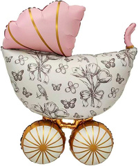 Шар (36"/91 см) Фигура, Винтажная коляска, Розовый, Сатин, 1 шт. в уп.