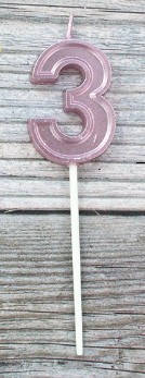 Свеча цифра 3, розовая, 5 см, 1 шт.