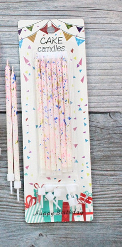 Свечи, Розовые, цветное конфетти, 6 шт, 14 см.