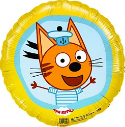Шар (18''/46 см) Круг, Три Кота, Коржик, Желтый, 1 шт. в уп.