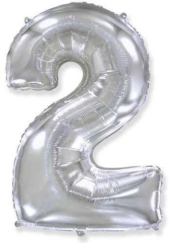 Ф Шар (40''/102 см) Цифра 2, Серебро, 1 шт. в уп.