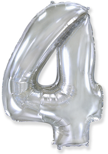 Ф Шар (40''/102 см) Цифра 4, Серебро, 1 шт. в уп.