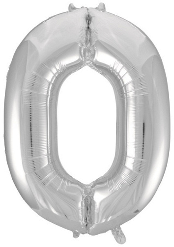 Шар (34"/86 см) Цифра 0, Серебро, 1 шт. в уп.