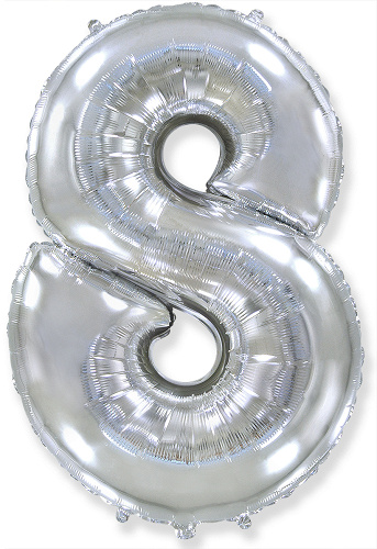 Ф Шар (40''/102 см) Цифра 8, Серебро, 1 шт. в уп.