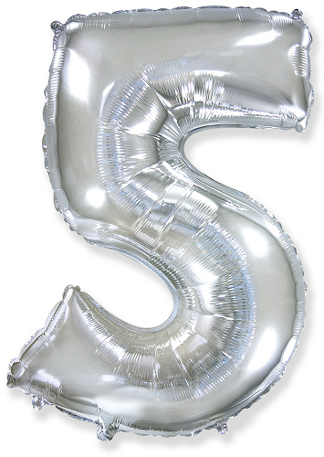 Ф Шар (40''/102 см) Цифра 5, Серебро, 1 шт. в уп.