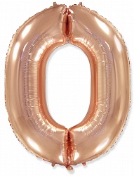 Ф Шар (40''/102 см) Цифра 0, Розовое Золото, 1 шт. в уп.