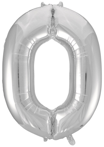Шар (34"/86 см) Цифра 0, Серебро, 1 шт. в уп.