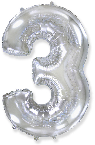 Ф Шар (40''/102 см) Цифра 3, Серебро, 1 шт. в уп.