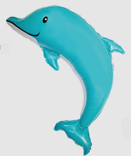 Шар (37"/94 см) Фигура, Дельфин, Голубой, 1 шт. в уп.