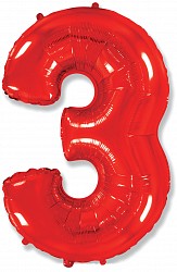 Ф Шар (40''/102 см) Цифра 3, Красный, 1 шт. в уп.