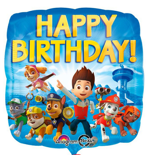 A Шар (18''/46 см) Квадрат, Happy Birthday, Щенячий патруль, 1 шт.