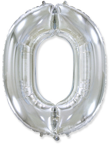 Ф Шар (40''/102 см) Цифра 0, Серебро, 1 шт. в уп.