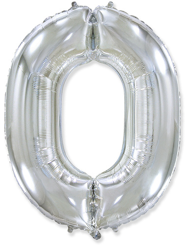 Ф Шар (40''/102 см) Цифра 0, Серебро, 1 шт. в уп.