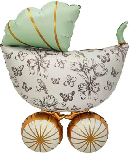 Шар (36"/91 см) Фигура, Винтажная коляска, Мятный, Сатин, 1 шт. в уп.																									