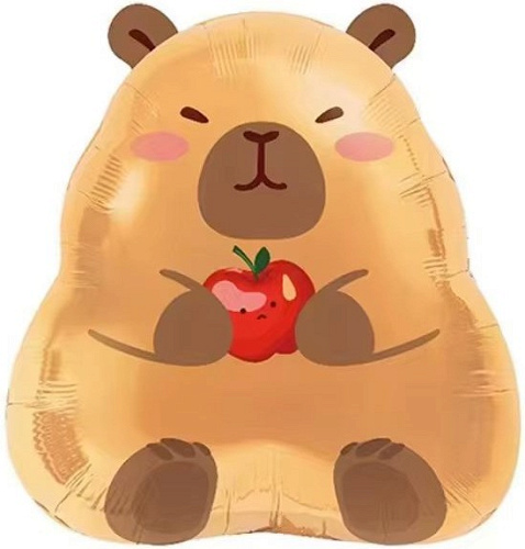 Шар (22"/56 см) Фигура, Капибара с яблочком, 1 шт. в уп.