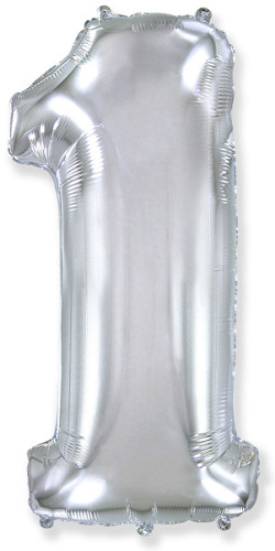 Ф Шар (40''/102 см) Цифра 1, Серебро, 1 шт. в уп.