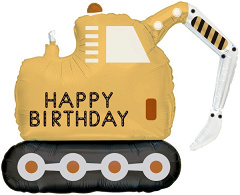 Шар (41''/104 см) Фигура, Экскаватор, Happy Birthday, Сатин, 1 шт. в уп.