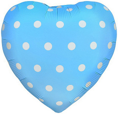 Шар (18''/46 см) Сердце, Горошек, Голубой, 1 шт. 