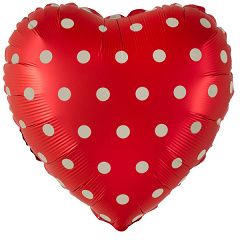 Шар (18''/46 см) Сердце, Горошек, Красный, 1 шт. 