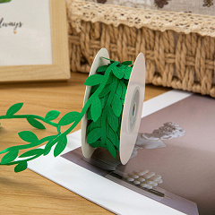 Лента декоративная (2,5 см*9 м) Листочки, Зеленый, 1 шт.