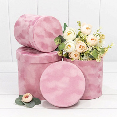 Набор коробок Цилиндр, Бархат, Розовый, 18*17*11 см, 3 шт.