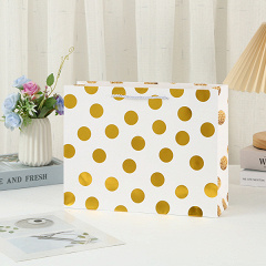 Пакет подарочный, Белый, Горошек Золото, 37,5*10*33 см, 1 шт.