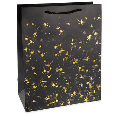 Пакет подарочный, 210гр, Тысячи созвездий, Дизайн №3, Черный/Золото, 70*50*20 см, 1 шт.