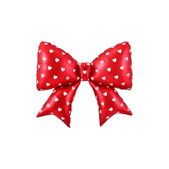 Шар (38"/97 см) Фигура, Бант, Красный, Белые сердечки, 1 шт. в уп.