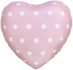 Шар (18''/46 см) Сердце, Горошек, Розовый, 1 шт. 