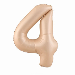 Шар (40"/102 см) Цифра 4, Карамель, Сатин, 1 шт. в уп.
