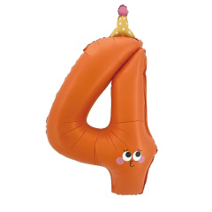 Шар (42"/107 см) Цифра 4, Милый смайлик, Оранжевый, 1 шт. в уп.