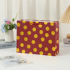 Пакет подарочный, Бордовый, Горошек Золото, 37,5*10*33 см, 1 шт.