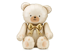ПД Шар 3D (35"/89 см) Фигура, Сидячий мишка, С бантиком, Кремовый, 1 шт. в уп.