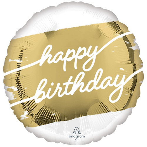 A Шар (18''/46 см) Круг, Happy Birthday, Надпись на золоте, 1 шт. в уп.