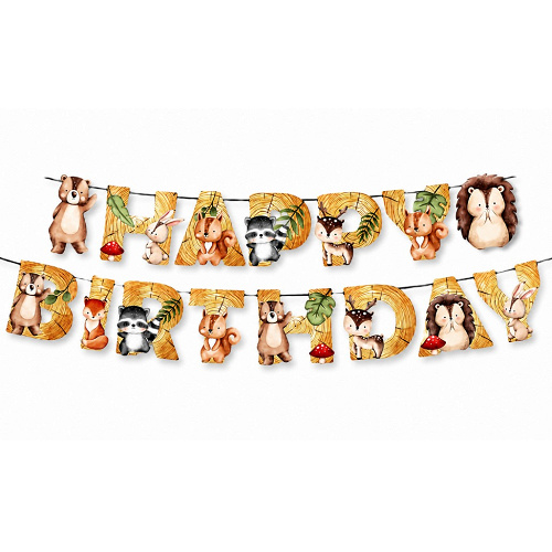 Гирлянда, Happy Birthday, Лесные зверята, 240 см, 1 уп.