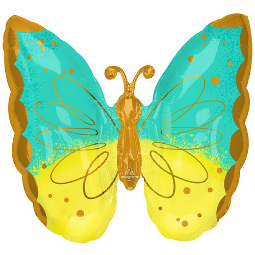 A Шар (25"/64 см) Фигура, Бабочка, Mint/Yellow, 1 шт. в уп.