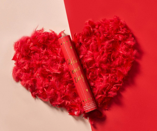 Пневмохлопушка, Конфетти перья, Красный, 28 см, 1 шт.