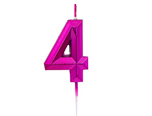 Свеча -цифра "4" Диамант Маджента 4,5смV