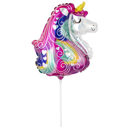 A Шар (11"/28 см) Мини-фигура, Голова, Единорог, Голография, 1 шт.