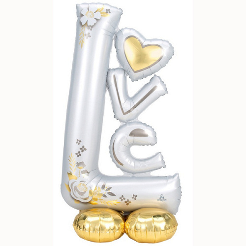 A Шар 3D (59"/150 см) Фигура на подставке, LOVE, Серебро, 1 шт. в уп.