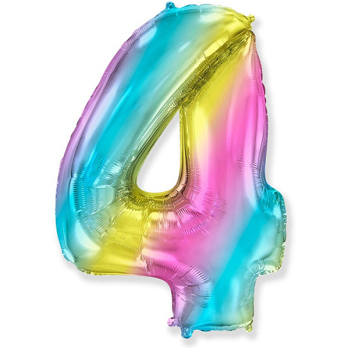 Ф Шар (40''/102 см) Цифра 4, Радуга, Градиент, 1 шт. в уп.