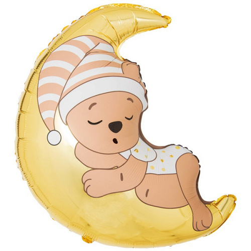 Шар (32"/81 см) Фигура, Мишка спящий на луне, 1 шт. в уп.