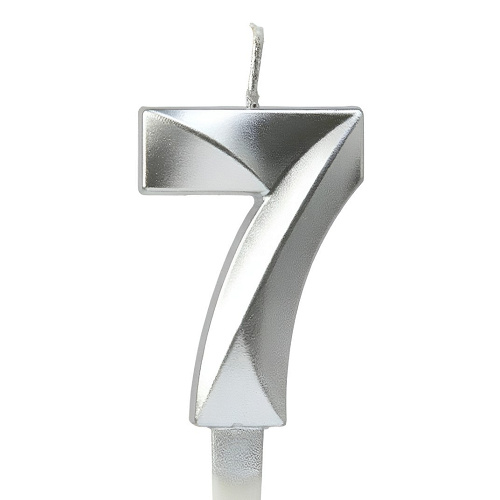 Свеча Цифра 7,  Грани, Серебро, 5 см, 1 шт.