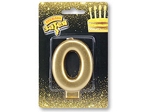 Свеча -цифра "0" Золотая 8см/V