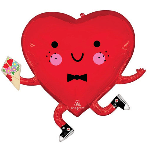 A Шар (28"/71 см) Фигура, Мистер Сердце, С Букетом, 1 шт. в уп.