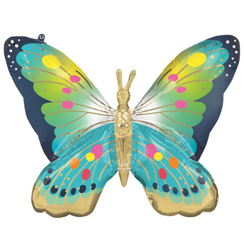 A Шар (30"/76 см) Фигура, Бабочка, Голубой, Сатин, 1 шт. в уп.